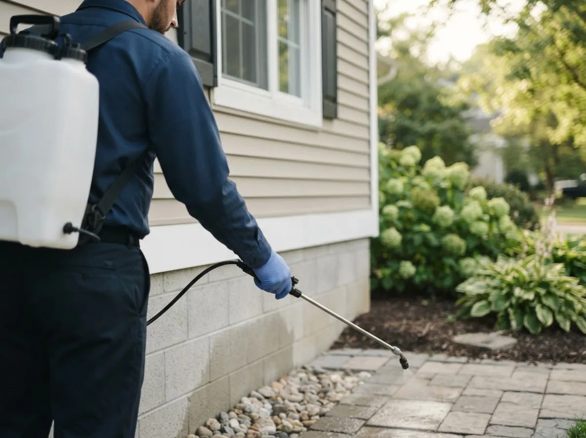 Pest control technician inspecting a home in Clarksburg, MD